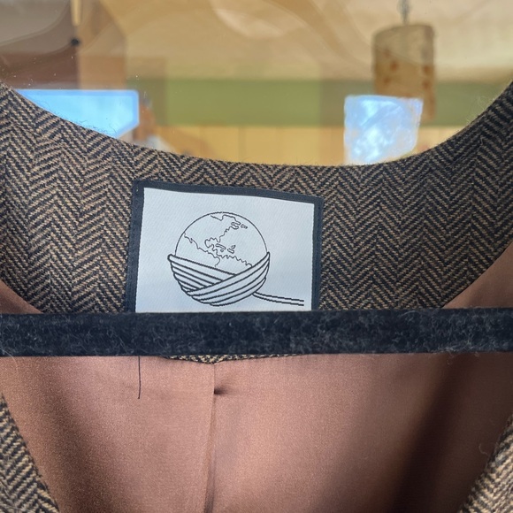 Women’s M/L Brown black handmade Herringbone Wool Sleeveless Button Dress - Picture 10 of 10